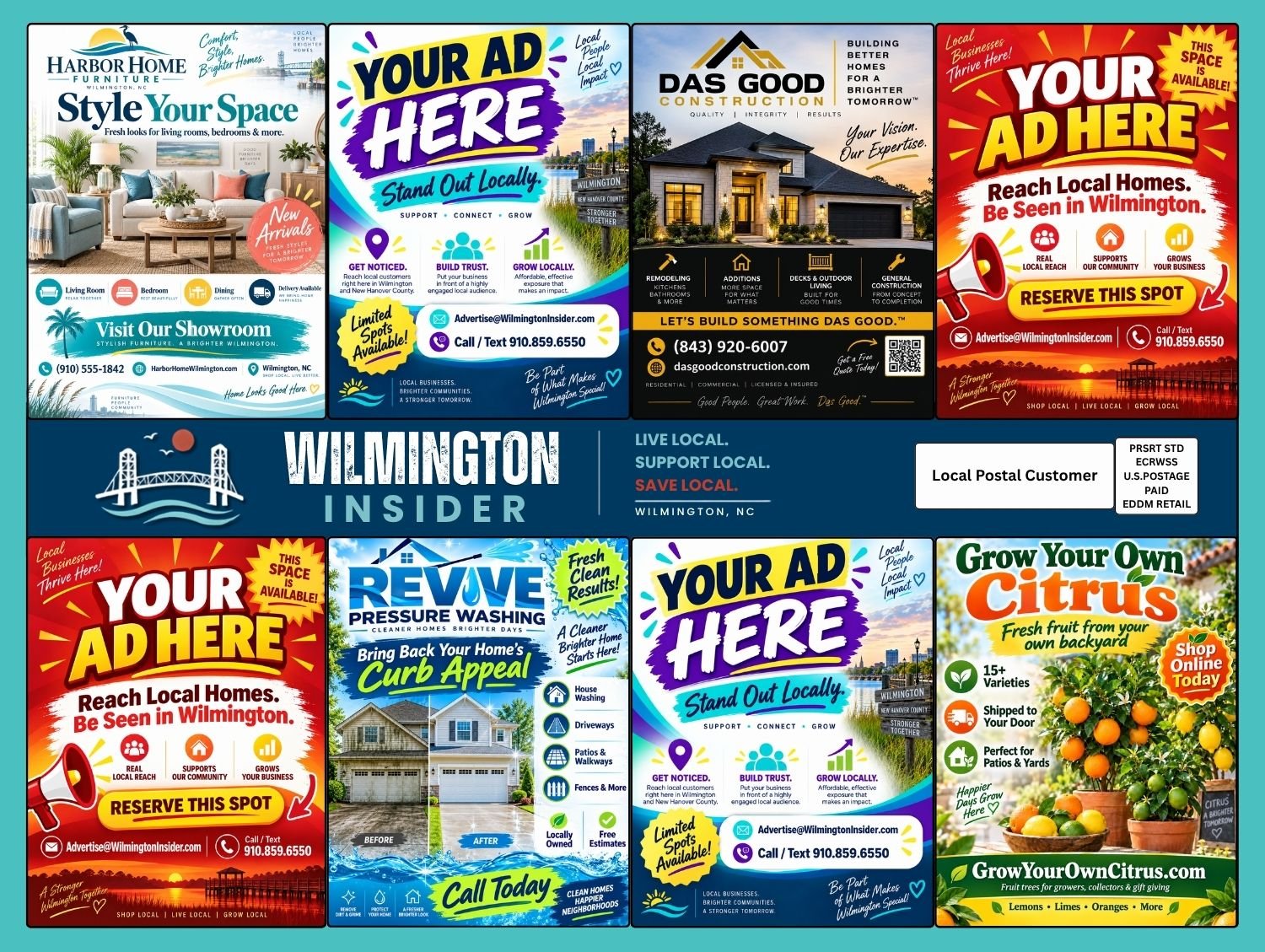 Wilmington Insider mailer sample card for Wilmington, North Carolina
